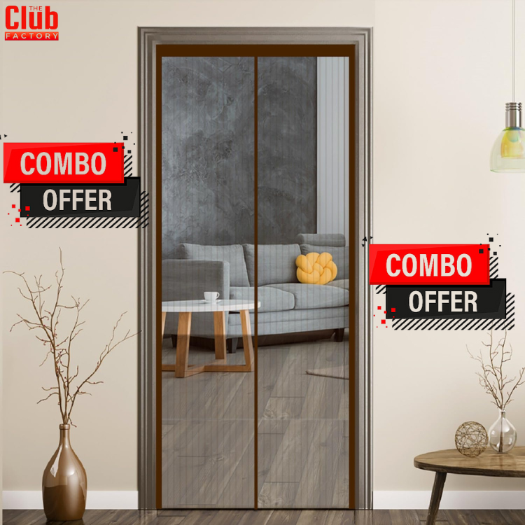 Door Curtain-Mesh Screen Net Home Magnetic Foldable Anti Mosquito Door Curtains (Pack of 2)