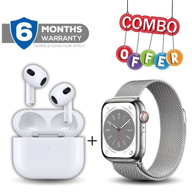 Airpods 3 (3rd Gen) + Smart Watch Series 8 | Compatible with iOS & Android Devices | Combo Offer