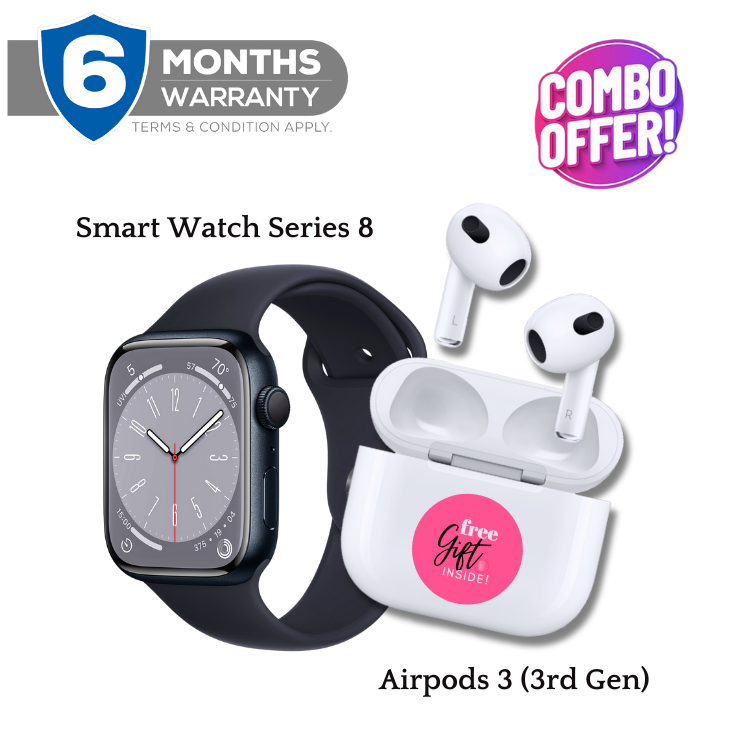 Airpods 3 (3rd Gen) + Smart Watch Series 8 | Compatible with iOS & Android Devices | Combo Offer