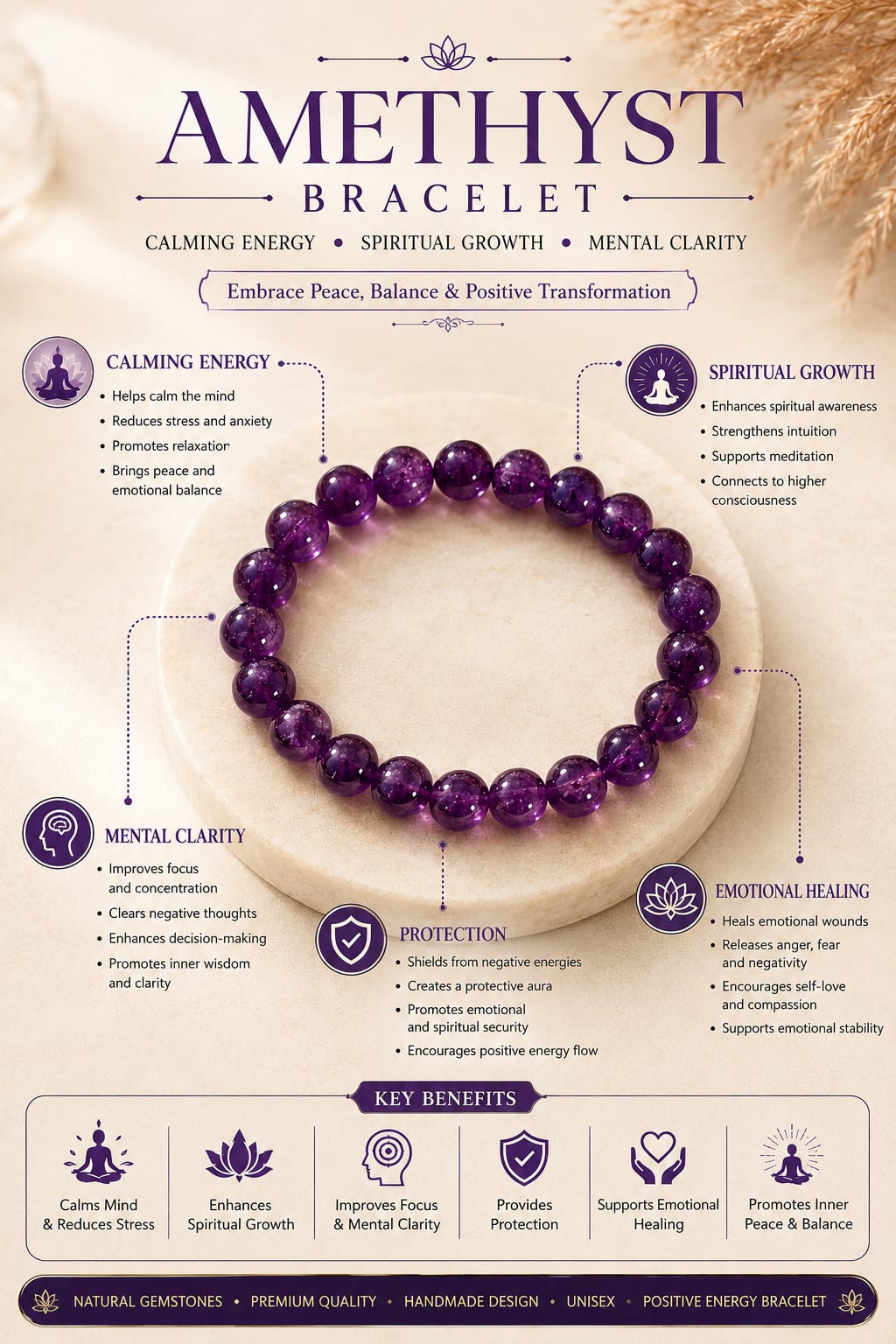 Amethyst Crystal Bracelet (Lab certified)