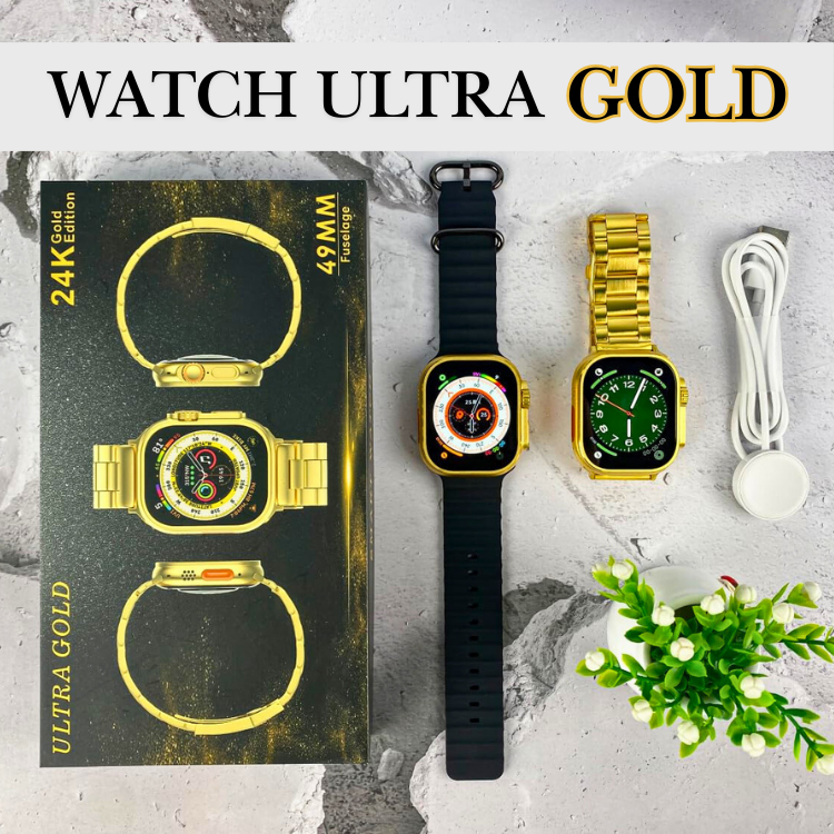 24K Ultra Watch Gold Edition HD Display Bluetooth Calling Compatible with Apple iOS Wireless Charging Multiple Sports Mode