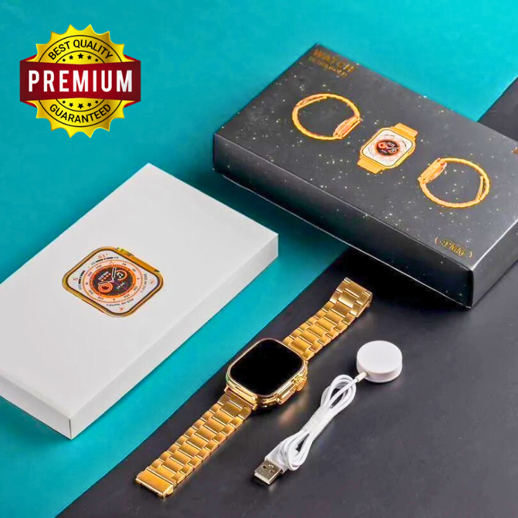 Premium 24K Ultra Watch Gold Edition Full HD Display Bluetooth Cal
