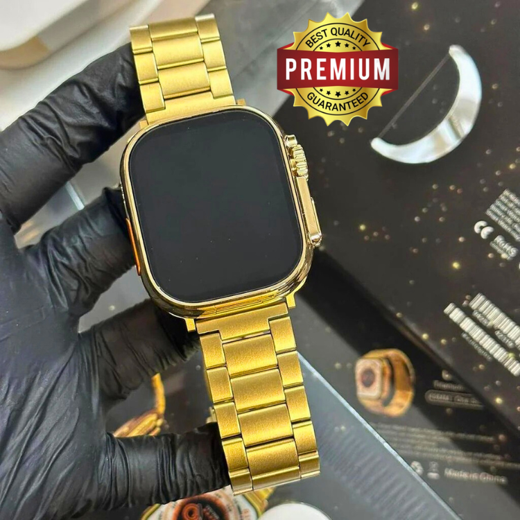 Premium 24K Ultra Watch Gold Edition | Full HD Display | Bluetooth Calling | Wireless Charger | Unlimited Watch Faces | Multiple Sports Mode