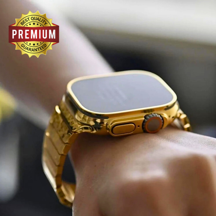 Premium 24K Ultra Watch Gold Edition | Full HD Display | Bluetooth Calling | Wireless Charger | Unlimited Watch Faces | Multiple Sports Mode