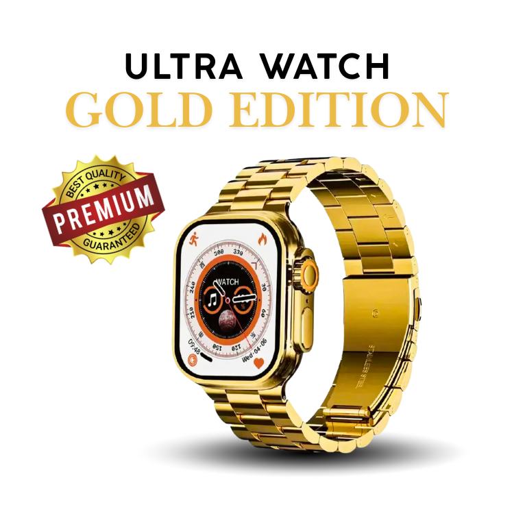 Premium 24K Ultra Watch Gold Edition | Full HD Display | Bluetooth Calling | Wireless Charger | Unlimited Watch Faces | Multiple Sports Mode