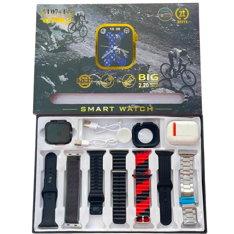 TechFlex 7-in-1 Combo | New Ultra Smart Watch 2 | Wireless Charger | AirPods Pro (2nd Gen) | 7 Amazing Multicolored Straps | Diwali Offer