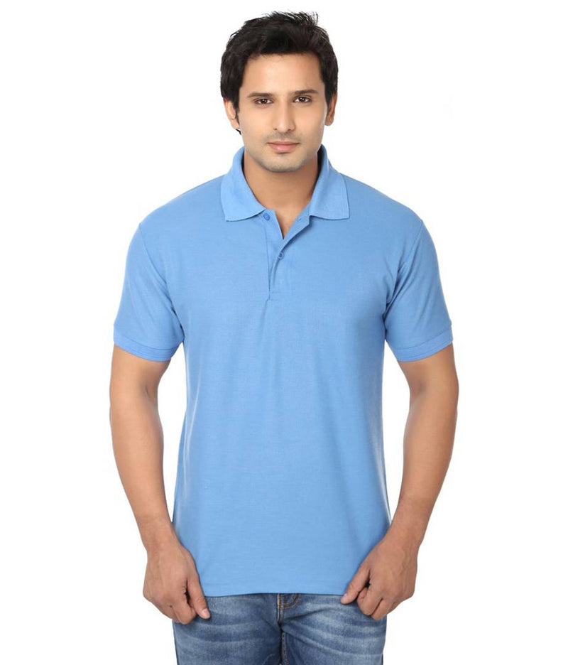 Men Blue Cotton Blend Half Sleeves Polos T-Shirt