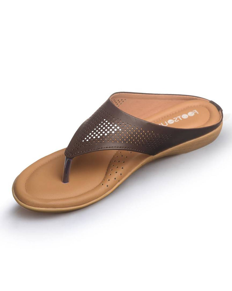 Brown Slip-On Synthetic Leather Slippers