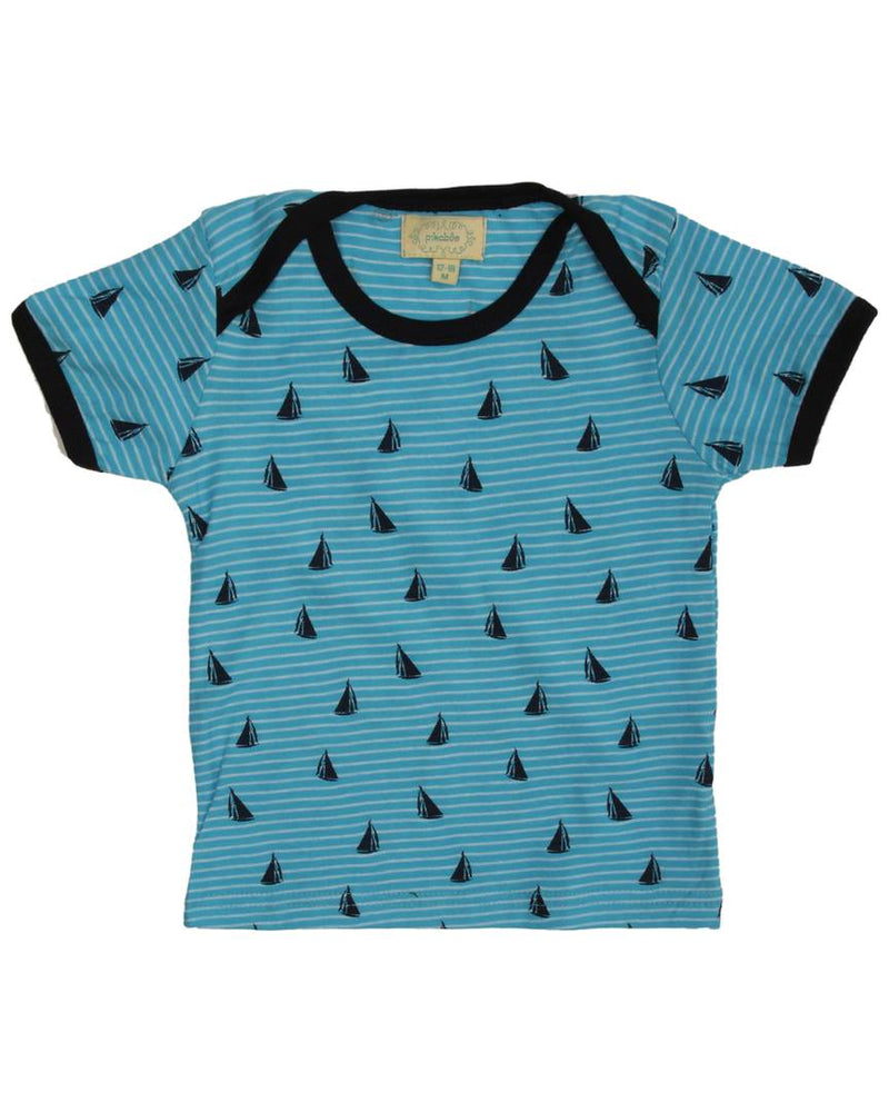 Blue Stripe Boat Printed T Shirt With Navy Stripe Shorts  (3-6  Months)