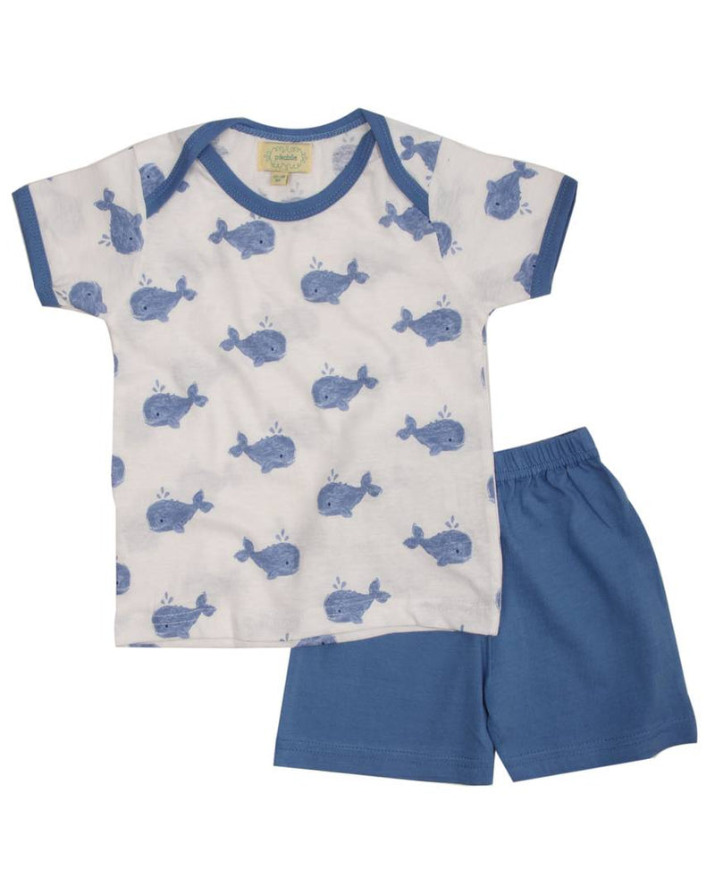 White Base Fish Printed T Shirt With Blue Shorts  (3-6  Months)