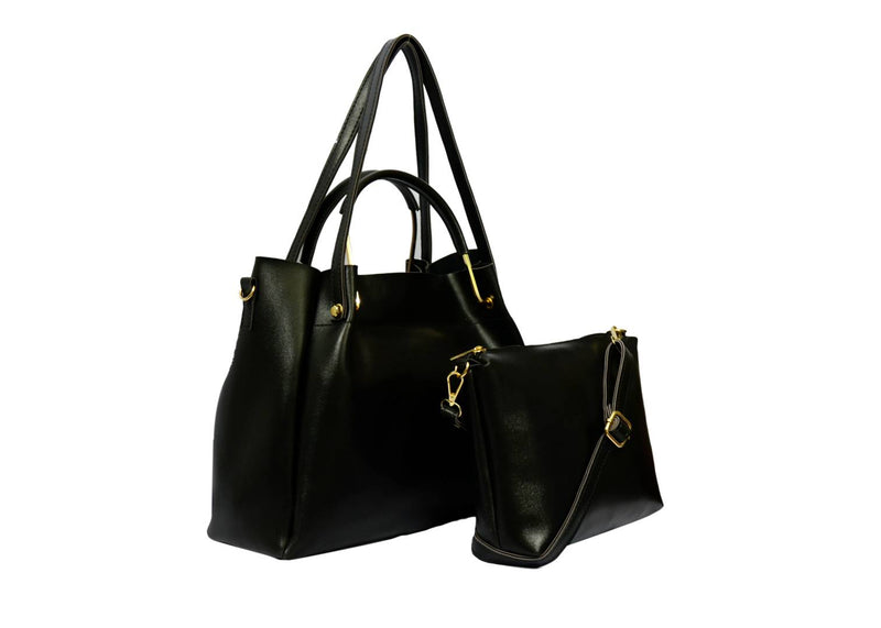 Black Solid  Handbag with Sling Bag
