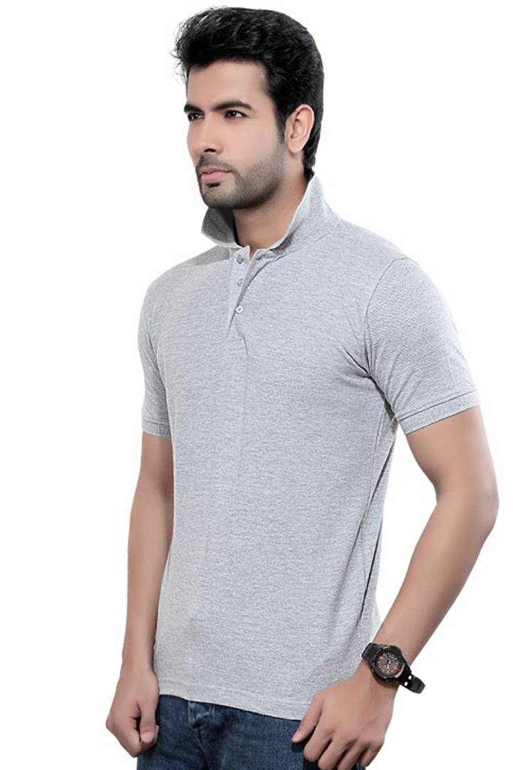 Men Grey Cotton Blend Half Sleeves Polos T-Shirt