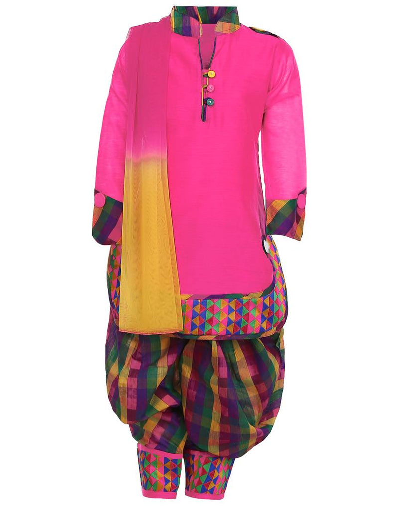 Self Design Cotton Silk Ethnic Kurti, Patiala and Dupatta Set