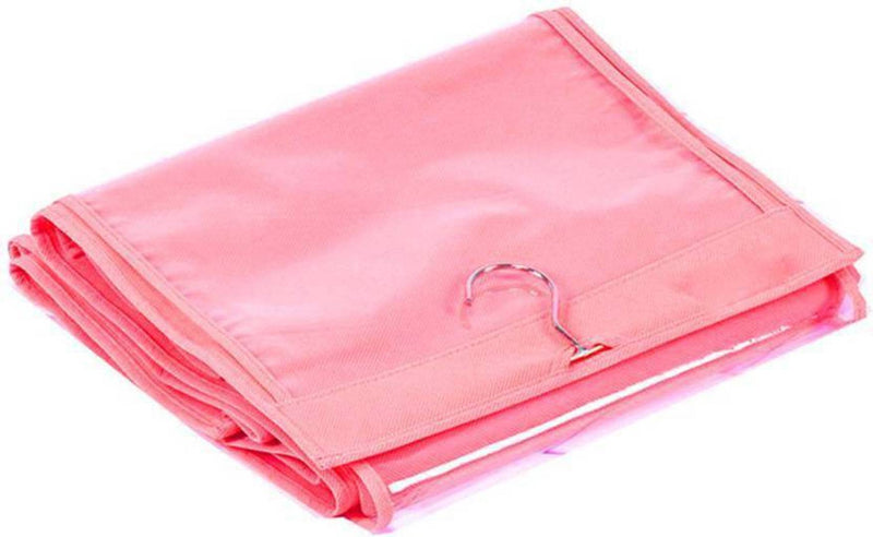 6 Pocket Large Clear Purse Handbag Hanging Storage Bag Rack Hangers Holder  (Pink)