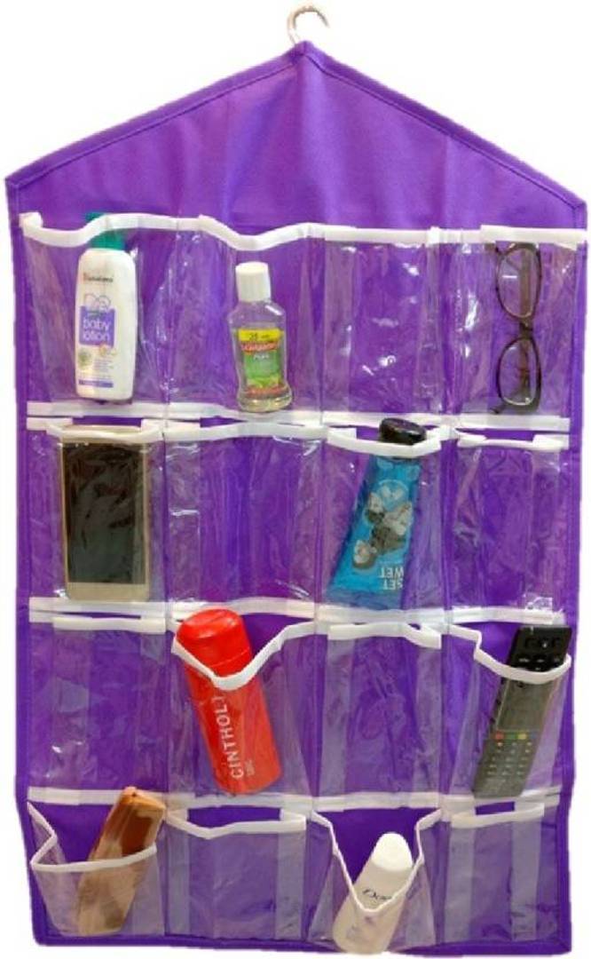  16 Pocket Hanging Organizer, Stationery , Jewelry . Accessories Organizer (Purple)