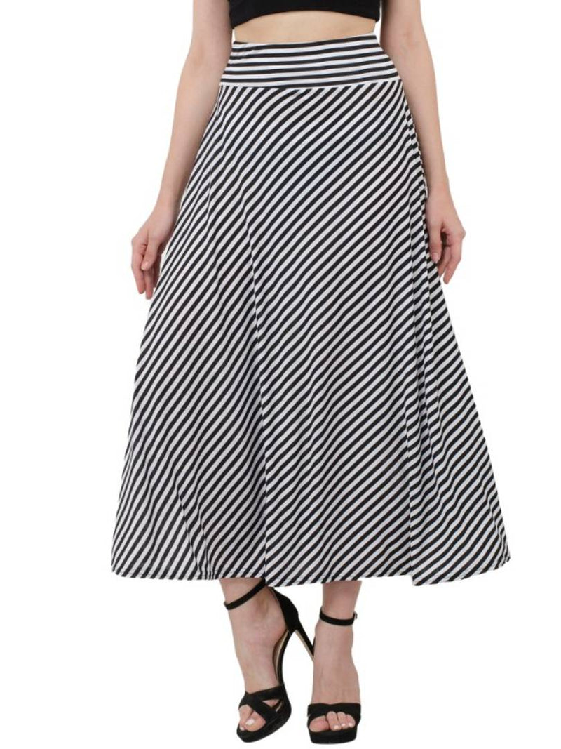 Black N White Hosiery Lycra Striped Asymmetrical Skirt For Women's