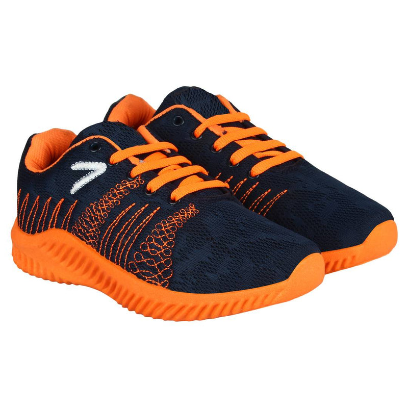 Men's Orange Mesh Self Design Sports Shoe