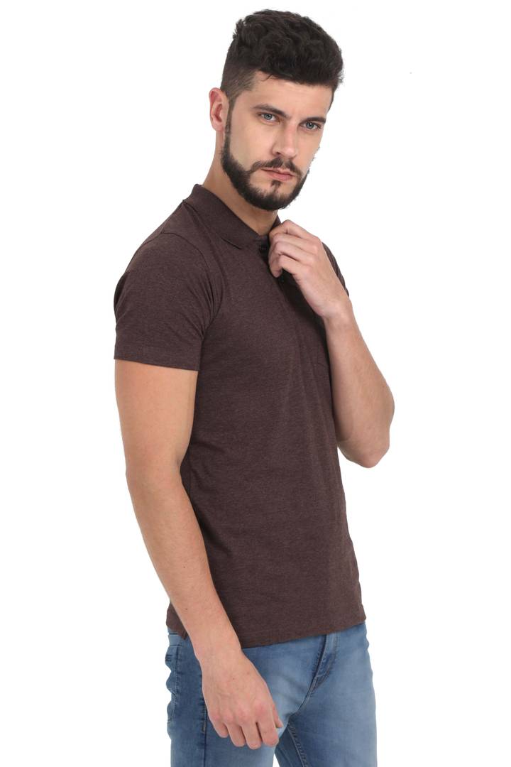Men Brown Solid Cotton Polo T-shirt