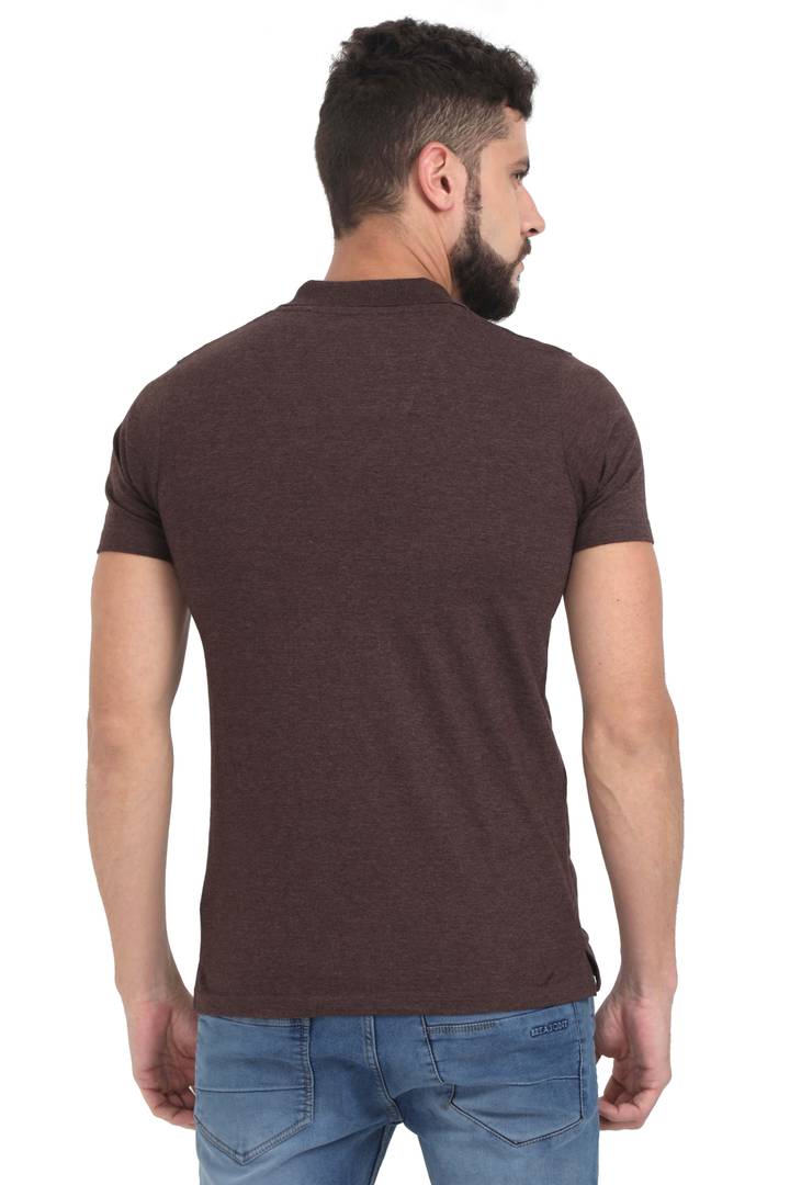 Men Brown Solid Cotton Polo T-shirt