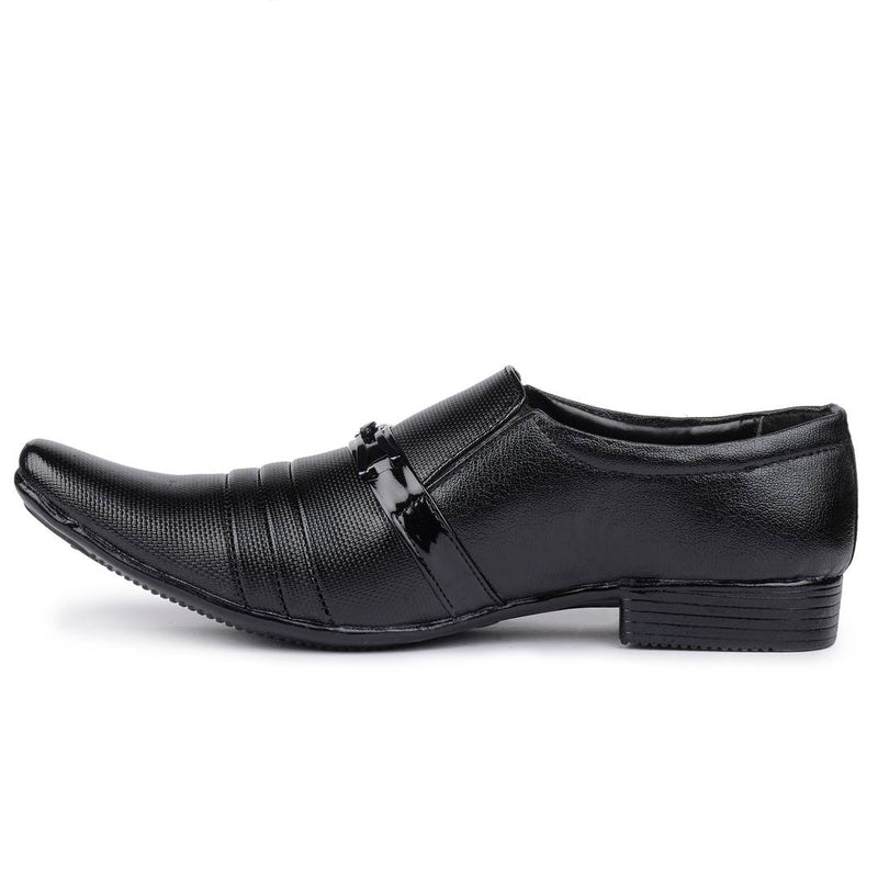 Black Solid Synthetic Formal Slip on Shoes