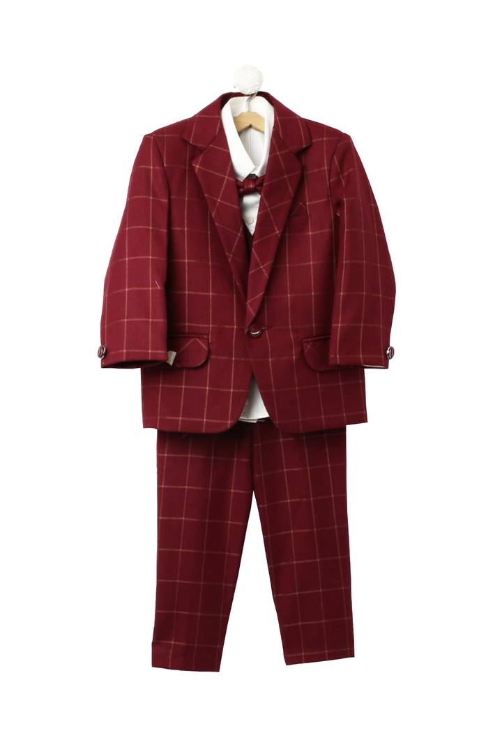 Boys Maroon Coat Suit Set