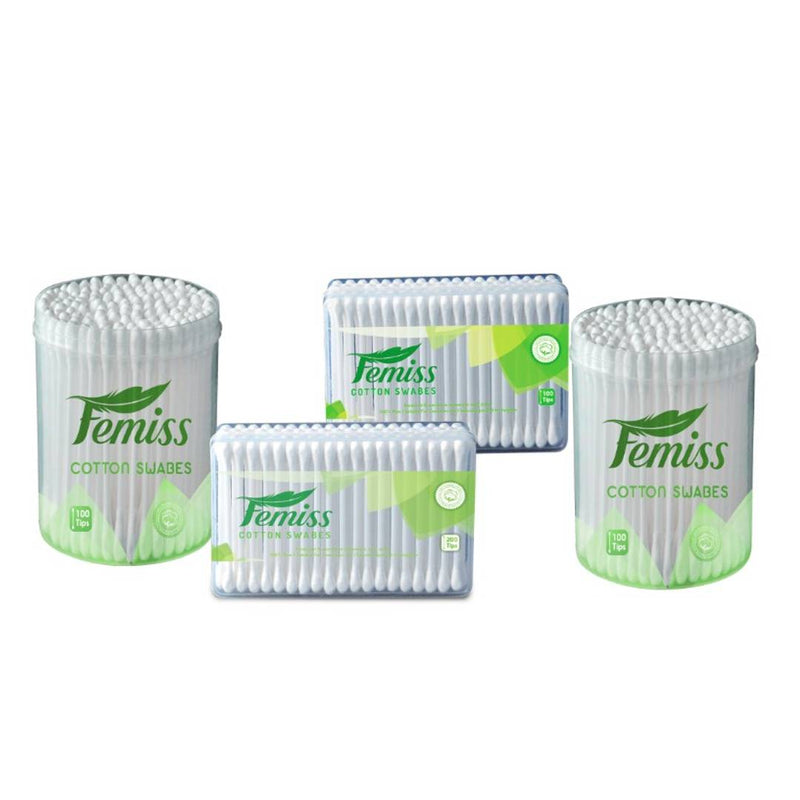 Femiss Beauty Care Cotton Swabs Combo Of Box And Jar Of 200 &100 Sticks (Pack Of 4)