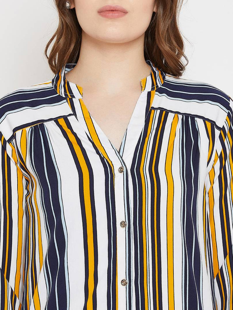 Multicoloured Stripted Long Shirt Tunic Top