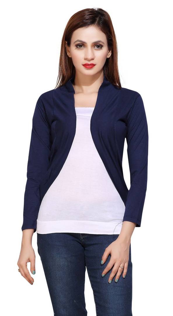 Navy Blue  Solid Viscose Rayon Shrugs for Women's