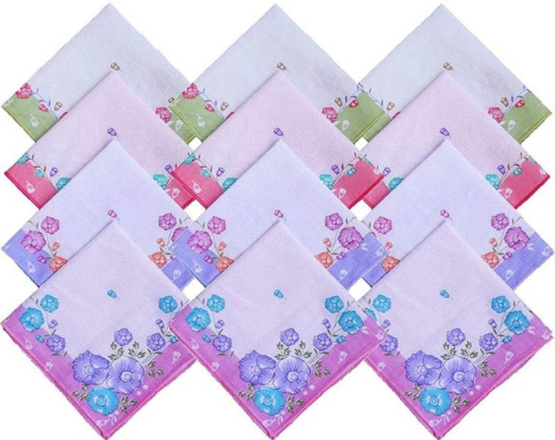 Women Floral Cotton Hanky (Pack of 12)