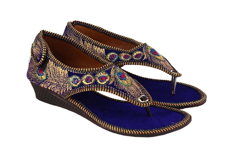 Elegant Blue Embellished Ethnic Sandals For Women