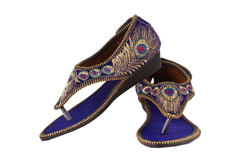 Elegant Blue Embellished Ethnic Sandals For Women
