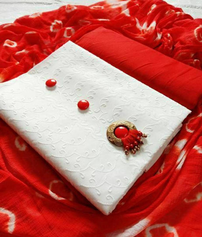 Cotton Chikankari Work Dress Material