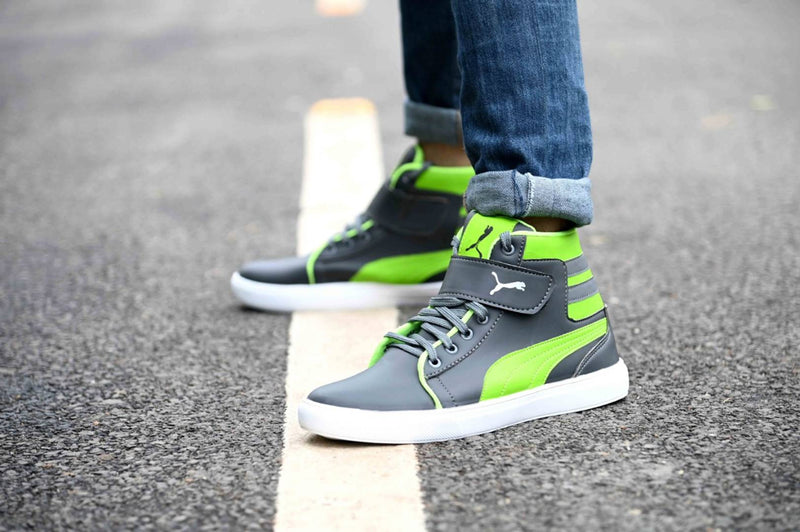 Men's Synthetic Green Grey Sneaker Flat Boots