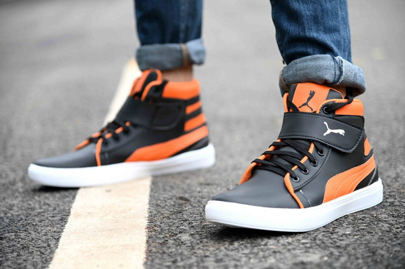 Men's Synthetic Black Orange Sneaker Flat Boots