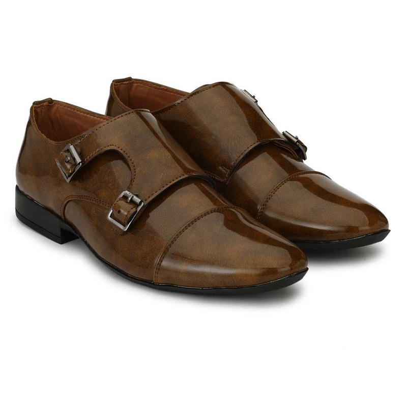 Men's Brown Solid Monk Strap Formal Shoes