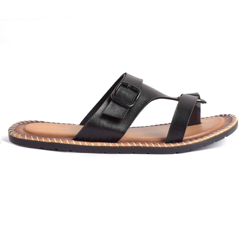 Elegant Black Synthetic Leather Solid Men's Slip-On Slippers