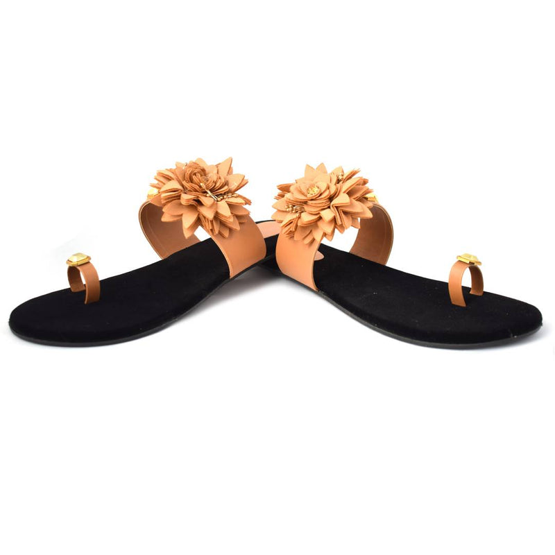 Elegant Brown Solid Synthetic Women's Slippers