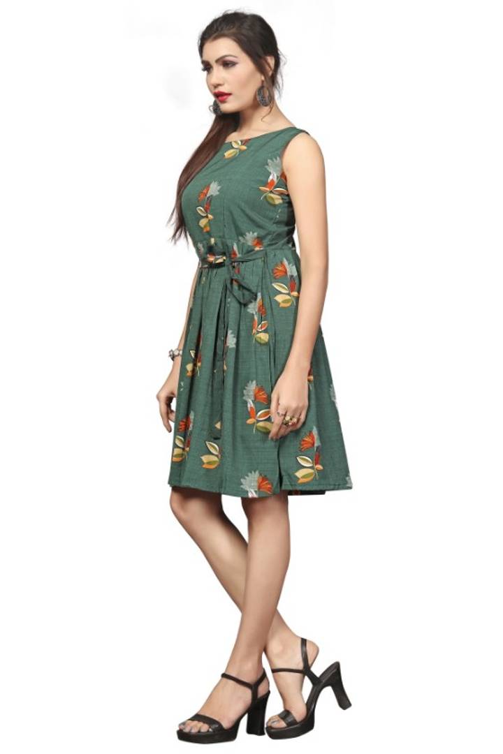 Green Floral Printed Fit and Flare Dress