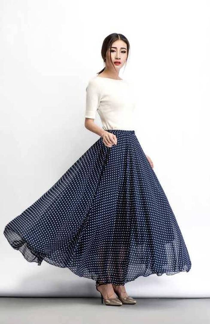Navy Blue Printed Maxi Length Maxi Length Skirt