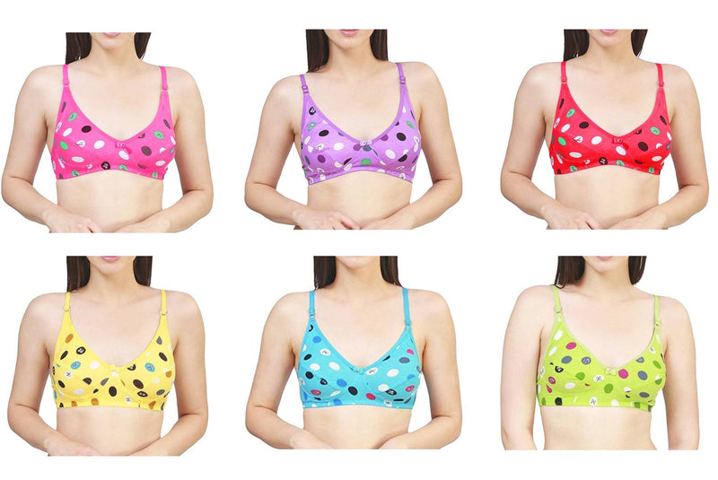 Wirefree Non Padded Full Cup Multicoloured Bra Pack Of 6