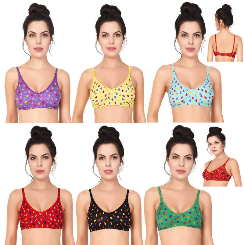 Wirefree Non Padded Full Cup Multicoloured Bra Pack Of 6