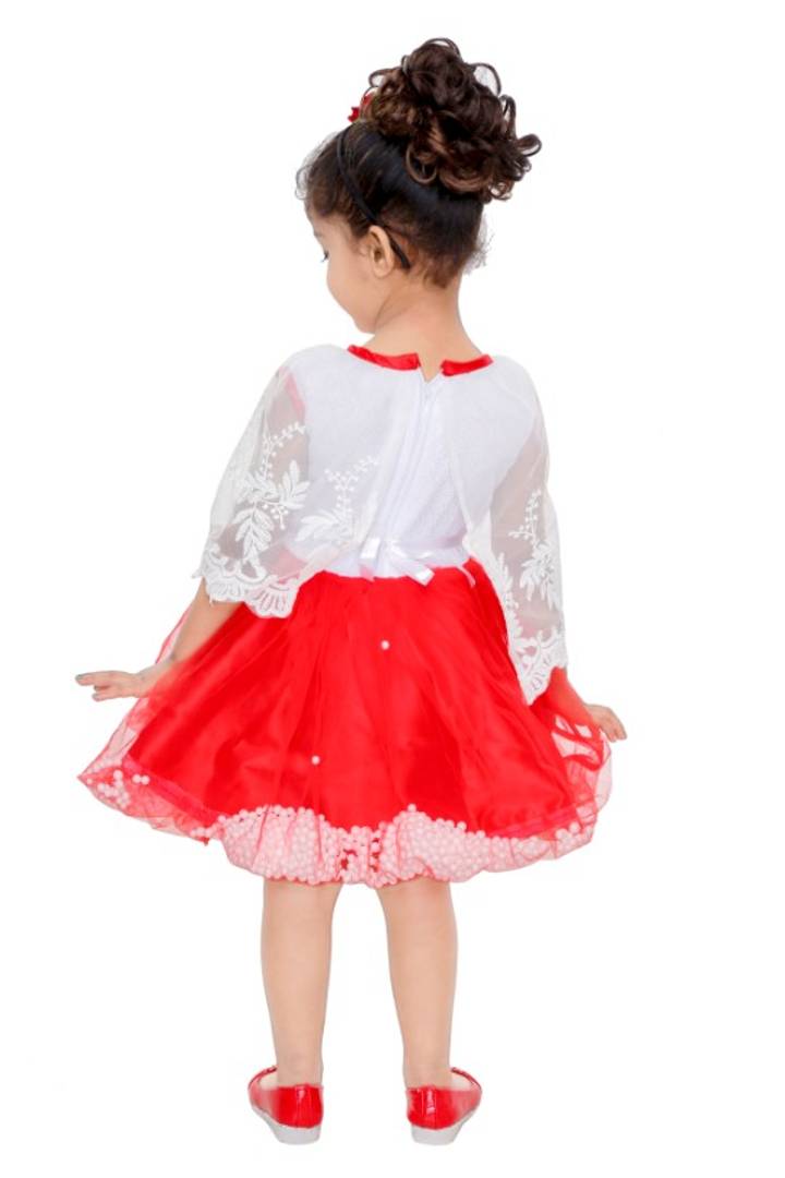 Mojua Girls Midi/Knee Length Party Dress  (Red, Cap Sleeve)