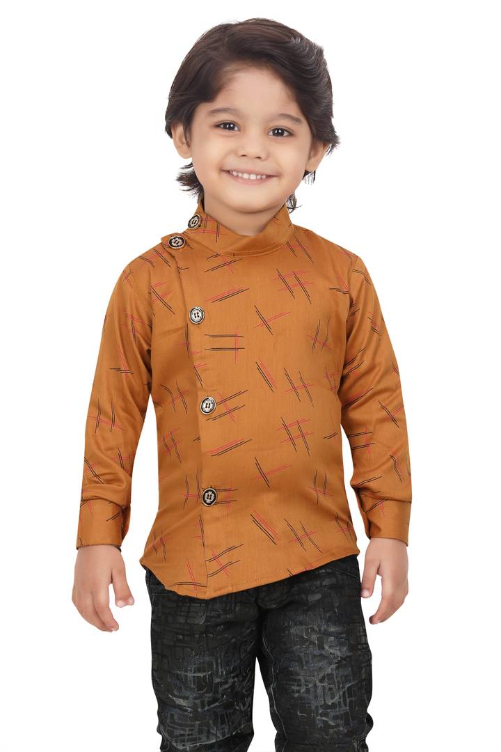Forever Young  Brown Printed Cotton  Boy's Shirt