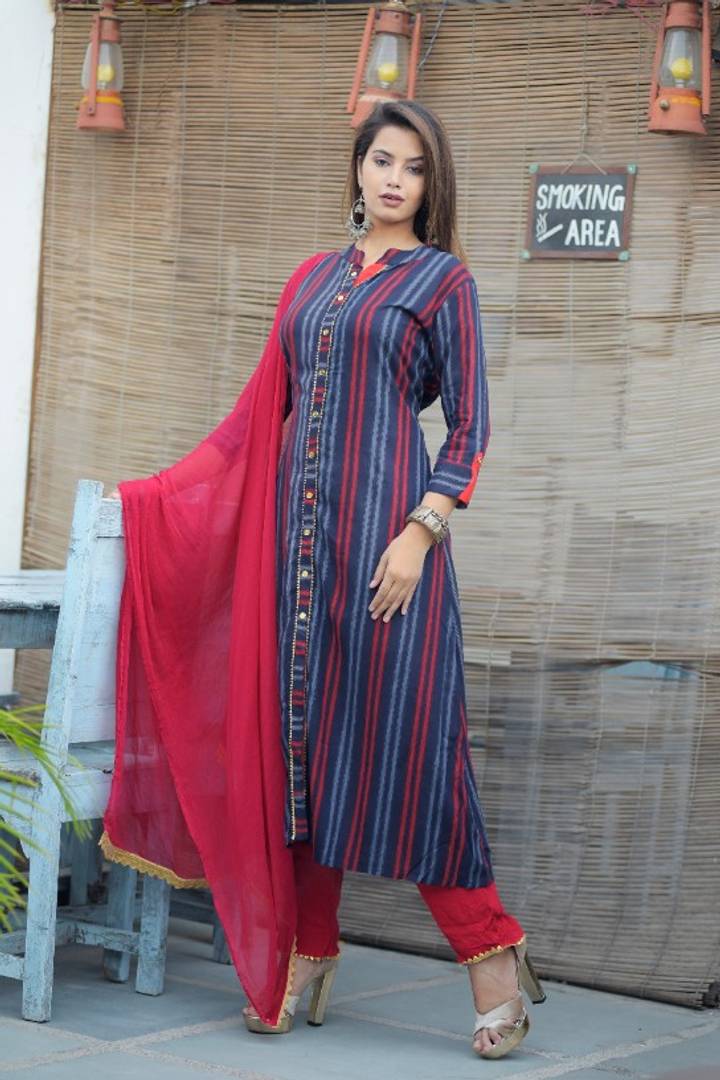 Alluring Rayon Fabric A-Line Kurti With Palazzo And Dupatta