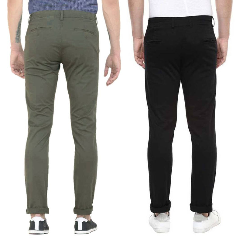 Men's Multicoloured Cotton Blend Mid-Rise Solid Slim Fit  Trendy Chinos (Pack of 2)