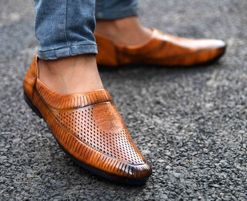 Elegant & Stylish Tan Perforated Slip On Comfy Casual Shoes