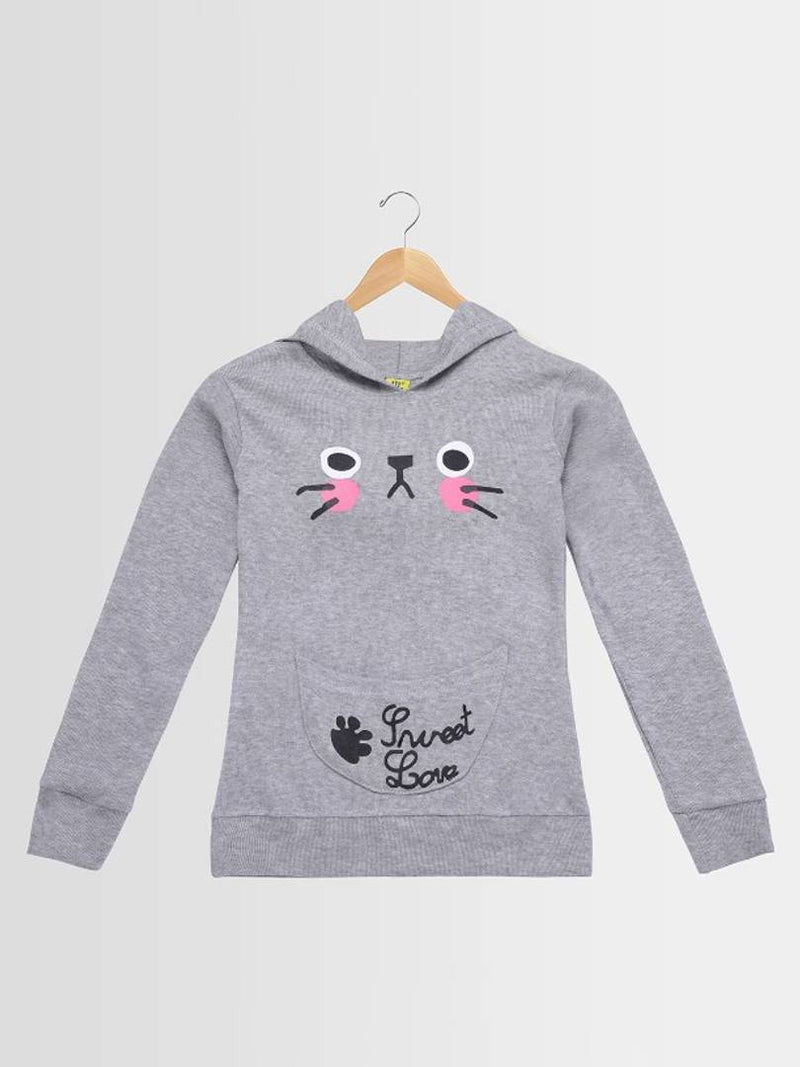 Cute Princess Grey Printed Girl's Hoodie Sweatshirt