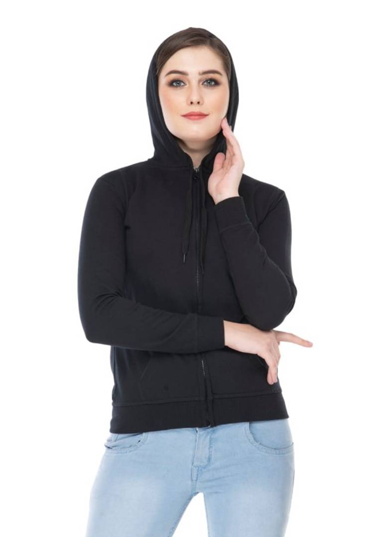 Black Color Women's Hoodies Sweatshirt