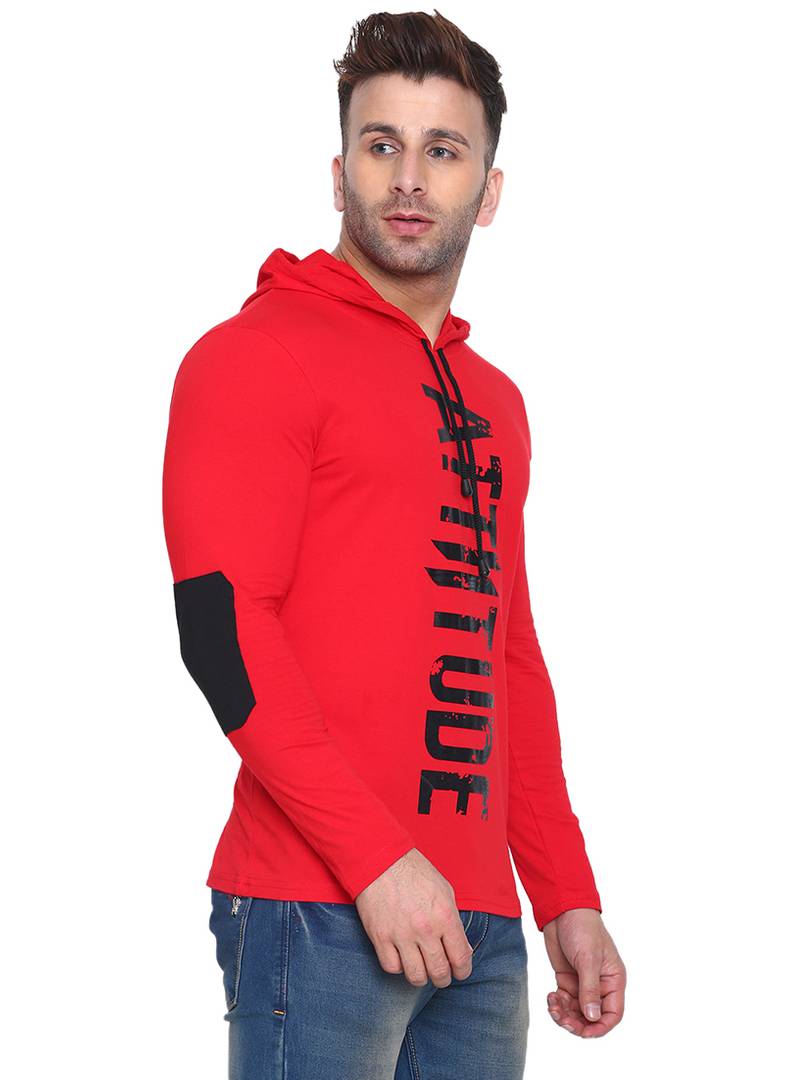 Men's Red Cotton Printed Hooded Tees