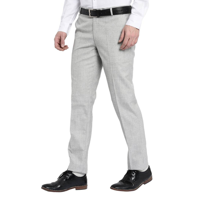 Men's Off White Polyester Blend Solid Mid-Rise Formal Trouser